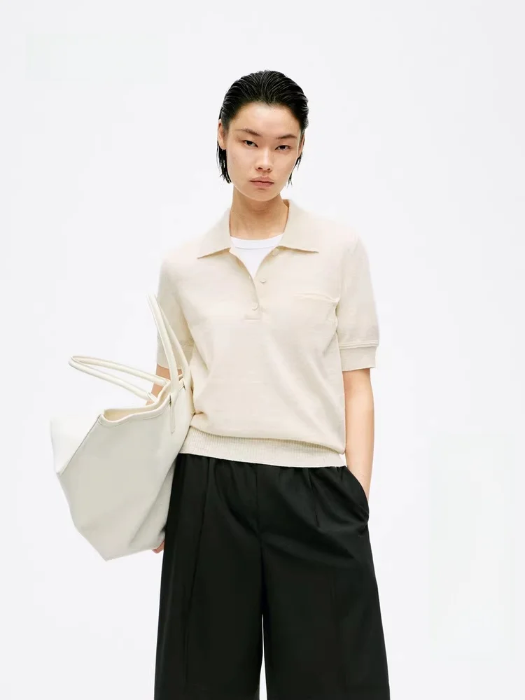 

Женский мягкий трикотажный топ из хлопка и льна с коротким рукавом, летняя новинка EBD2SWT00, удобный повседневный модный топ