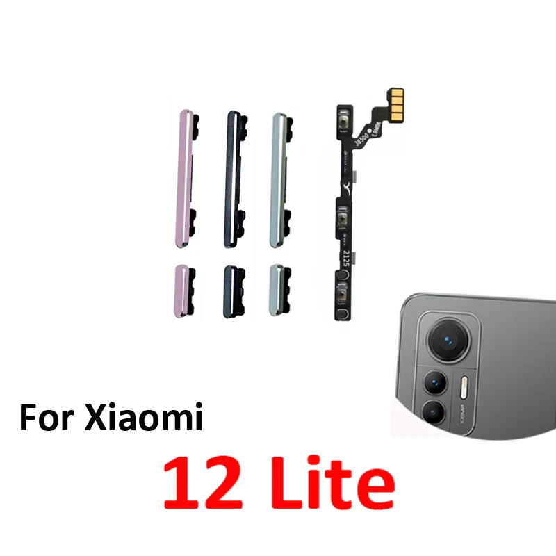 Phone Power Volume Button For Xiaomi MI 12 Lite New On Off Up Down External Side Key Internal Flex Cable Repair Parts