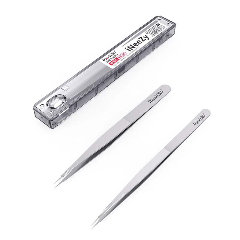 QIANLI Ineezy YK-01 YK-02 Tweezers For Phone Motherboard Repair Non-Magnetic Stainless Steel Polishing Forceps Jump Wire Tweezer