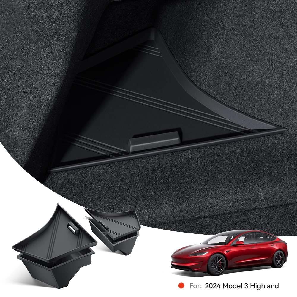 YZ For Tesla Model 3 highland 2024 Rear Trunk Left Side Storage Box with Cover Tail Boot Partition Stowing Accessories