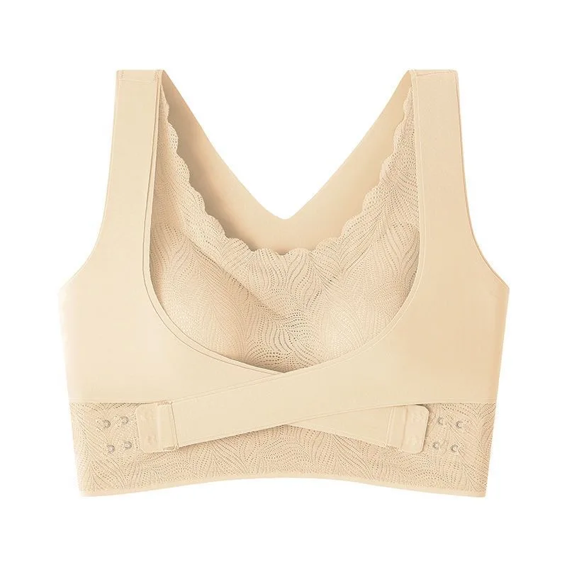 New Style Lace Flower Side Buckle Seamless Breast-wrapping And Breathable X-shaped Back-gathering Vest-style Women\'s Bra