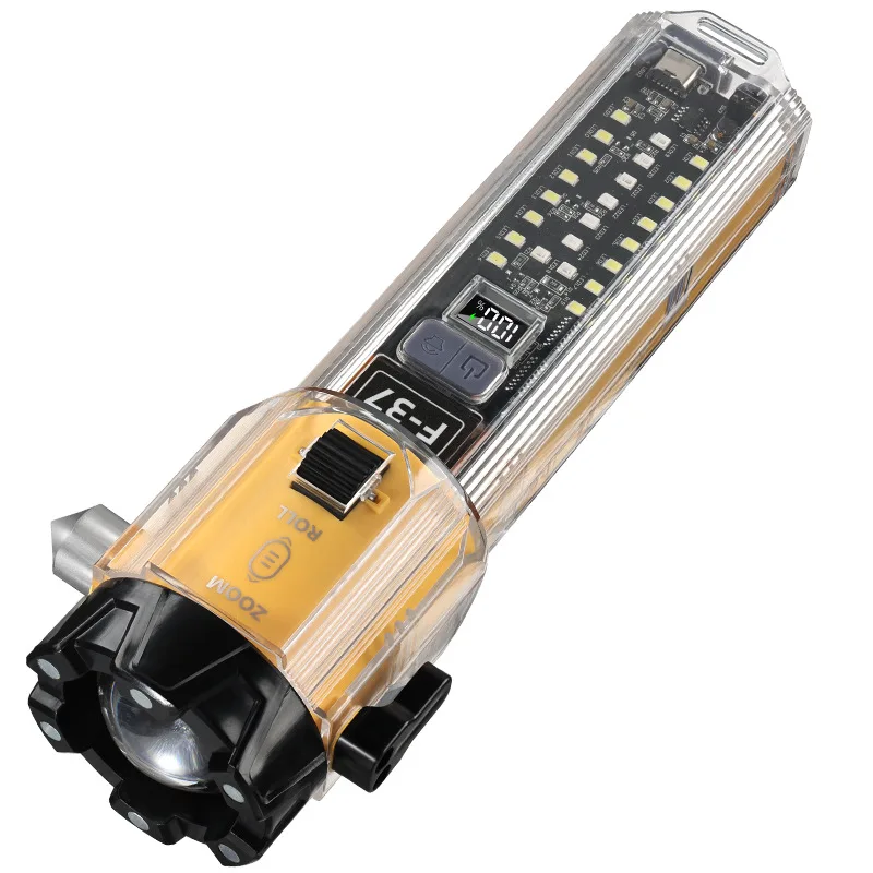 Strong Light Safety Hammer LED Flashlight Zoom Remote Multifunctional Lighter USB Power Bank Magnetic Work Light Horn Flashlight