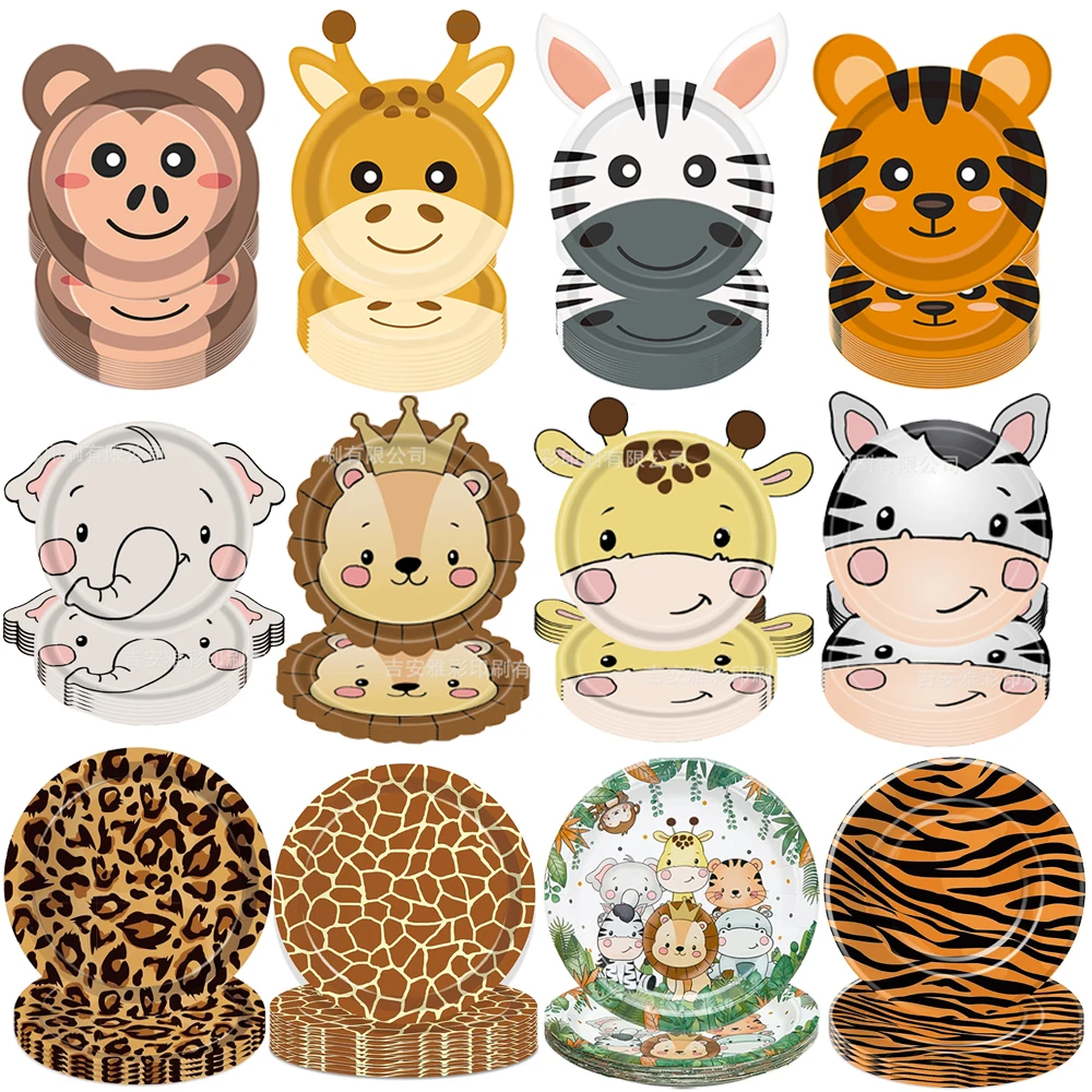 10pcs/pack Jungle Safari Party Paper Plates Animal Shaped Disposable Plate Safari Theme Party Plates Safari Birthday Party Decor