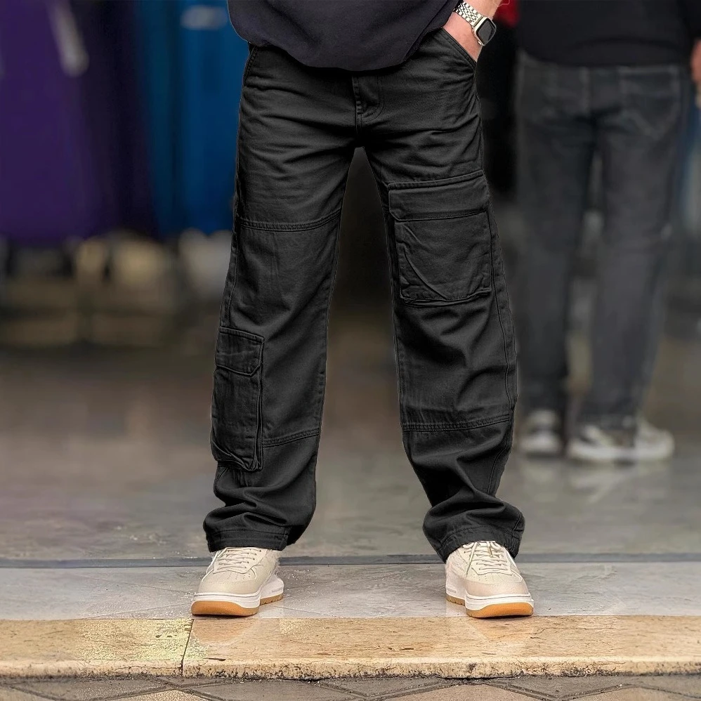 

Новые модные мужские брюки карго на весну-осень-зиму: однотонные, простые, базовые, повседневные, трендовые, свободные, с широкими штанинами и множеством карманов