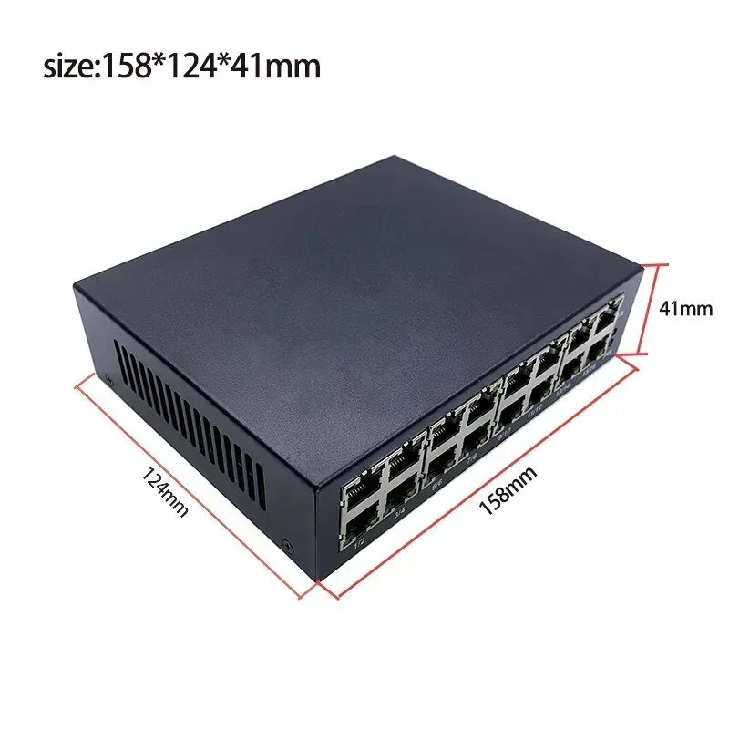 Modul saklar ethernet industri 16 port 10/100M dc dalam 12V, untuk sekolah, Mall belanja, zona industri, Mall belanja