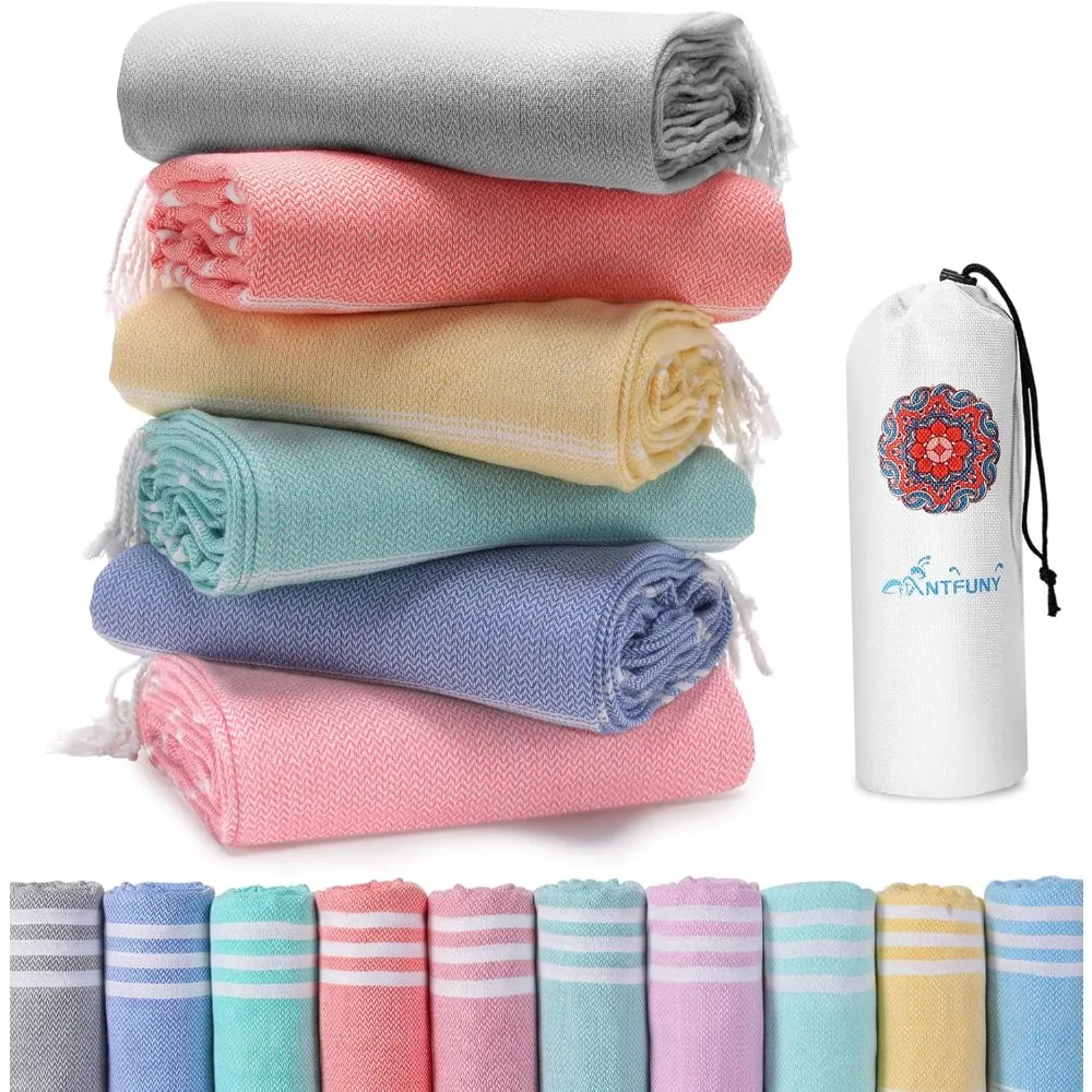 

6 Packs Cotton Beach Towels Quick Dry Sand Free Soft Absorbent Extra Large Xl Big Blanket Bulk Multipack Lightweight Thin Fast