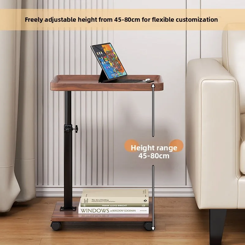 Height Adjustable Wheeled Side Table Mobile Lift Coffee Carbon Steel Metal Frame Wood Top Cm Range X Or Sofa Bedside Study