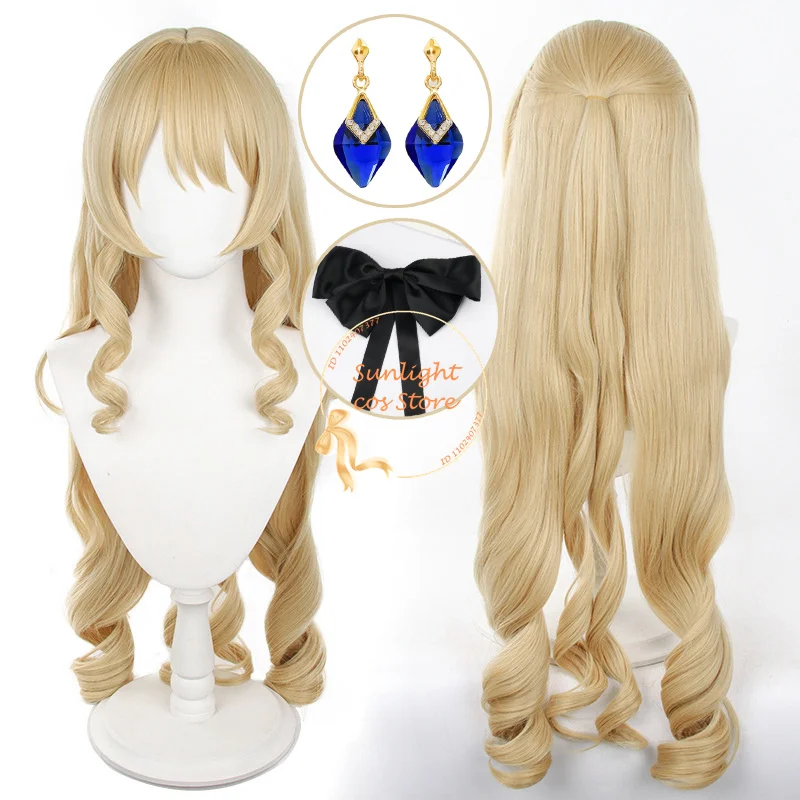 Fontaine Navia-Perruque de Cosplay en Lin, Cheveux Synthétiques, Accessoires d'Anime, Bonnet, 95cm