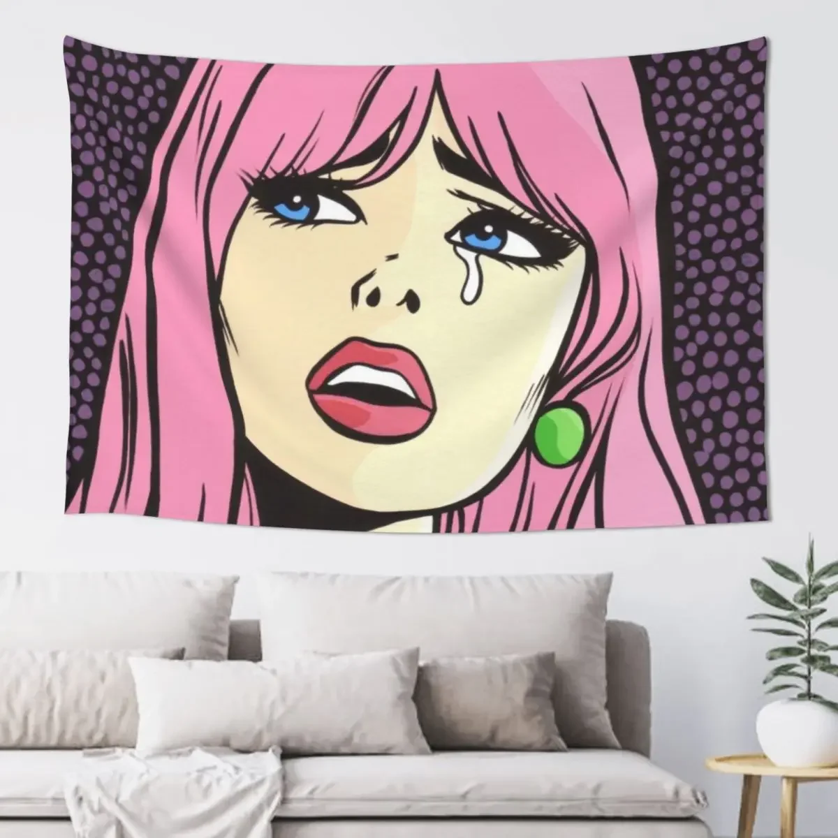 Pink Pop Art Crying Comic Girl Tapestry Home Decoration Accessories Wall Deco Wall Hanging Decor Tapestry