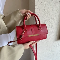 Retro Leather Handbags for Women 2024 Ins Style Fashion Square Single Shoulder Bags Elegant Lady Commuter Solid Crossbody Bag