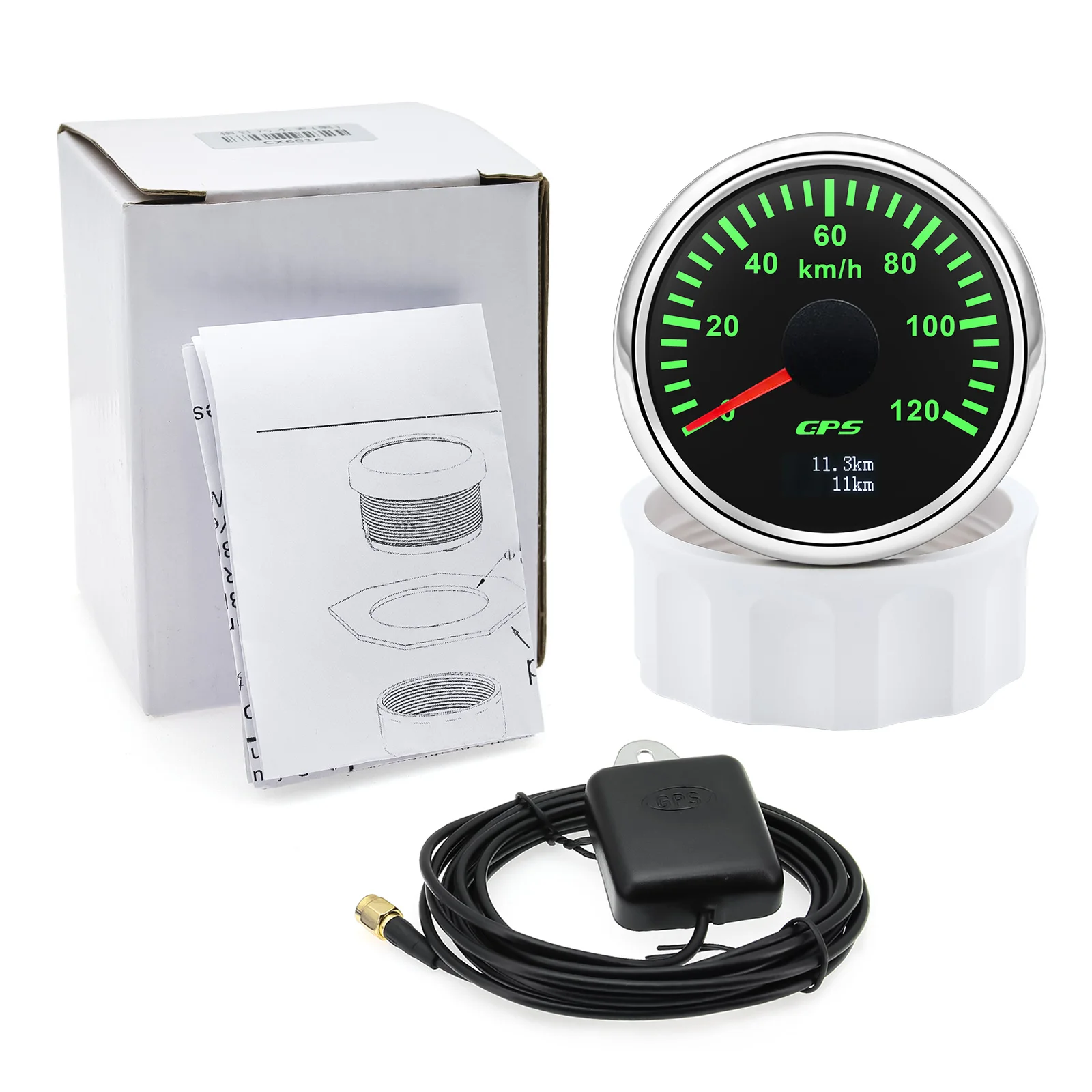 100% 530/60/80/120/200 km/h GPS-Tachometer mit GPS-Antenne, 52 mm, Geschwindigkeitsmesser für Auto und LKW, mit 7-Farben-Hintergrundbeleuchtung, 9-32V – Detail 10
