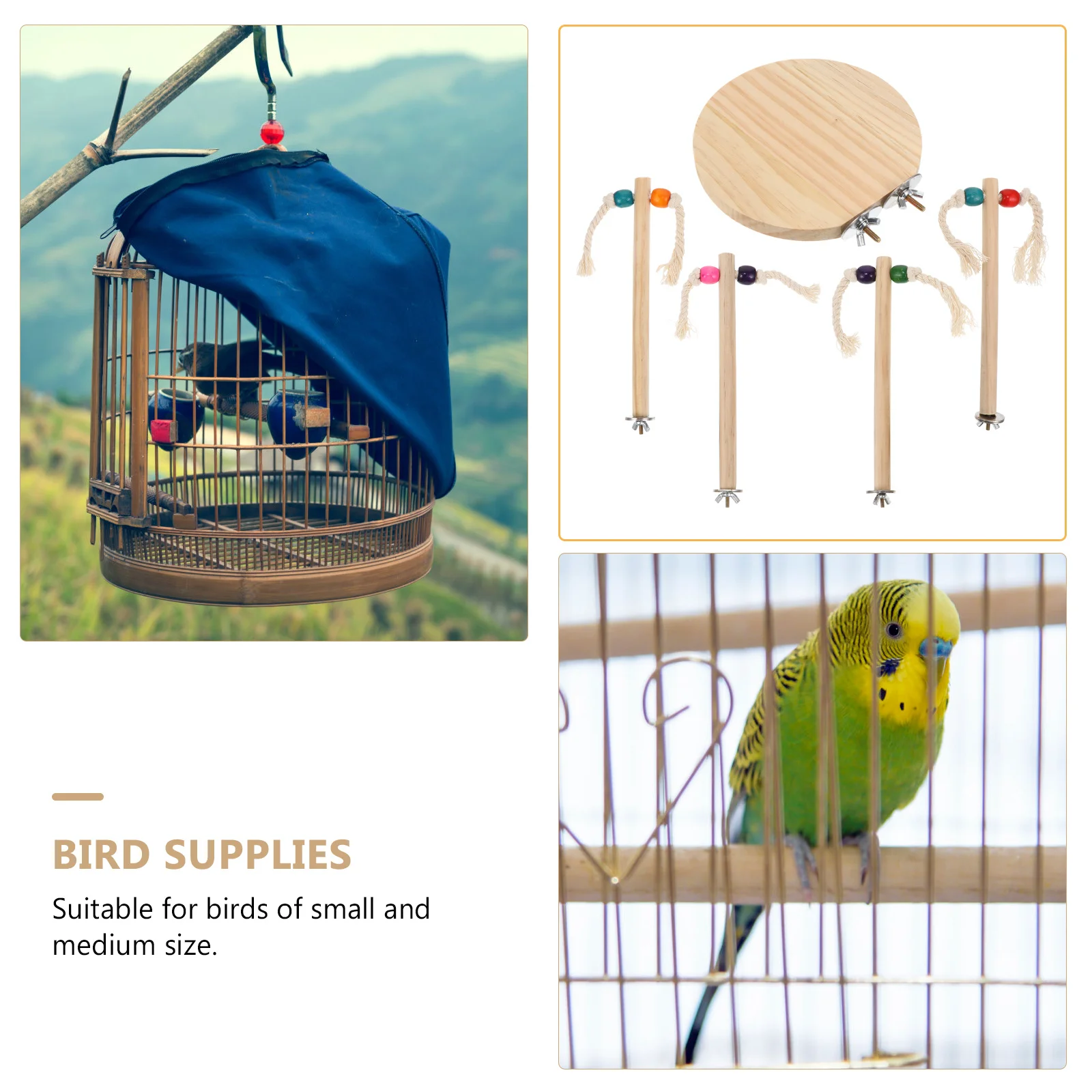 

1 Set Bird Use Wooden Jumping Platform For Small Medium Birds Durable Cage Perch Parrot Standing Pole Bird Cage Supplies Parrot
