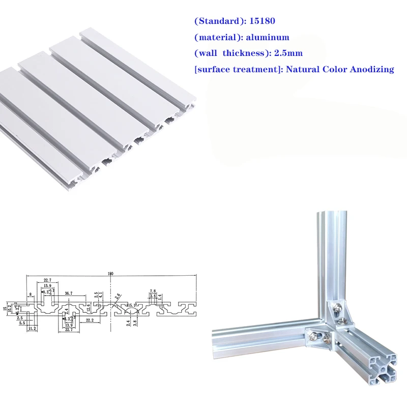 1Pcs 15180 T‑Slot Aluminum Profile 6063‑T5 Anodized 100‑1000mm Extrusion Linear Rail DIY CNC 3D Printer Workbench Frame Parts