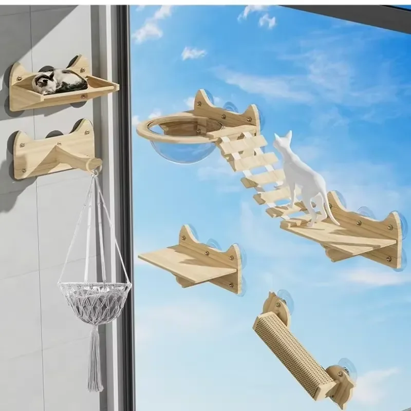 

Suction Cup Climbing Wooden Wall Jumping Cats Nest Hanging Basket Pet Products Supplies Furniture
