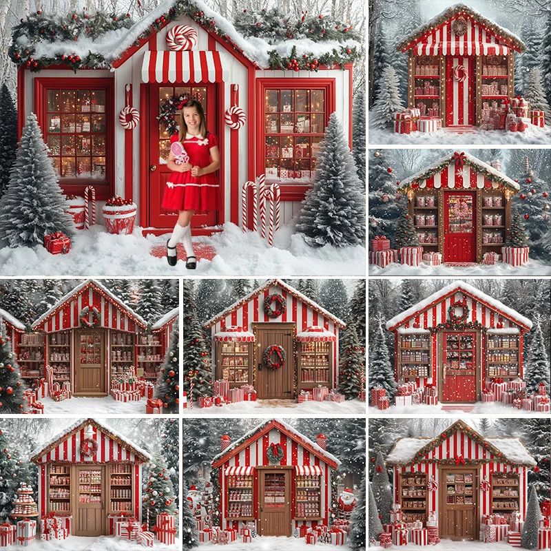 

LS Christmas Candy Store Backdrops Kids Baby Photography Child Adult Photocall Xmas Winter Forest Photocall Backgrounds