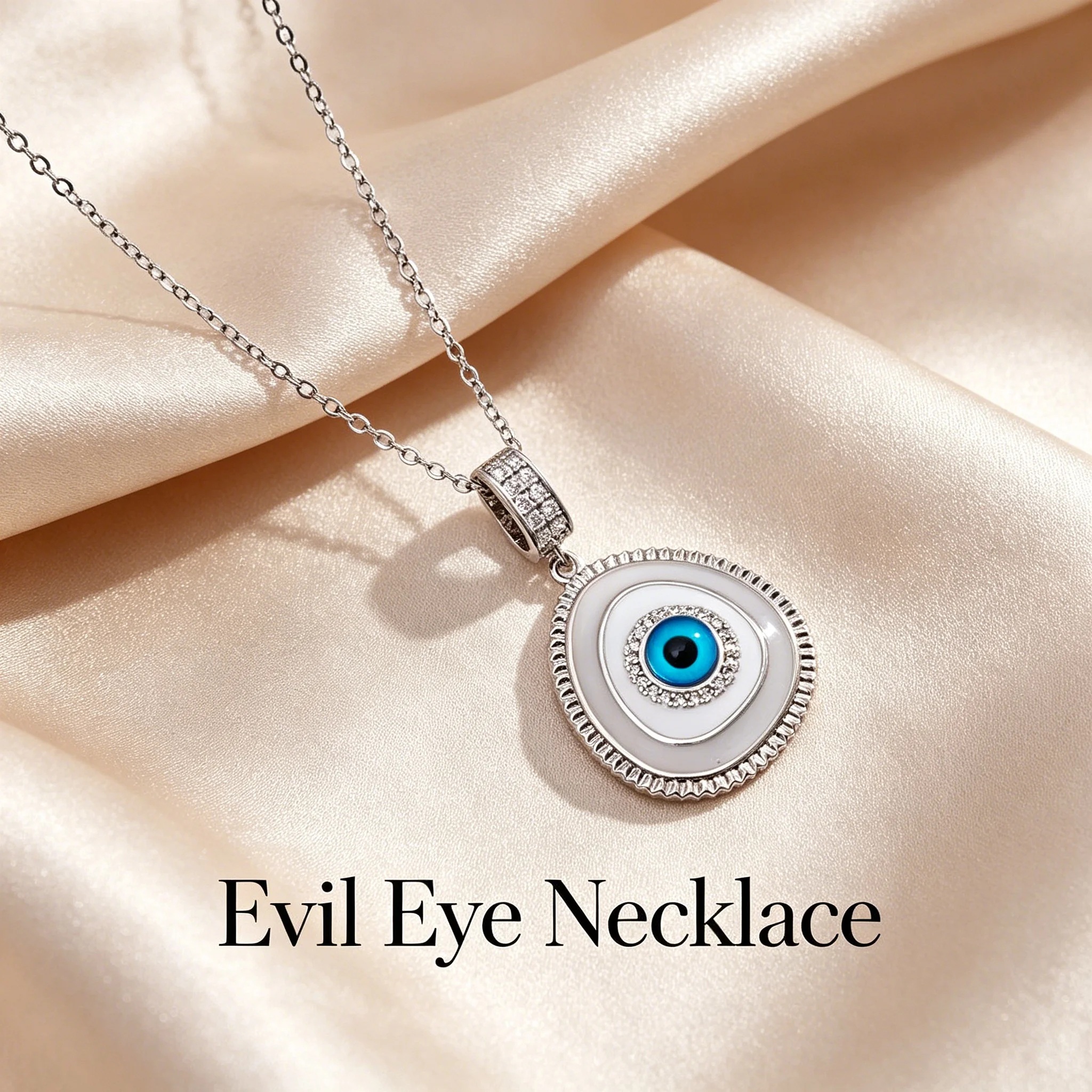 Golden Tone  Evil Eye Pendant Necklace, Enamel & Clear Polished Accents Protective Jewelry Gift for Women Girls