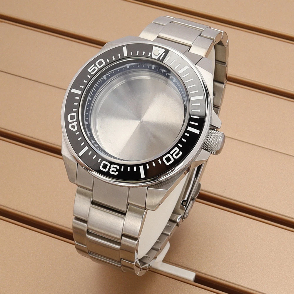 

Diving Silvery 43.8mm Watch Case Sapphire Glass Stainless Steel Strap For Samurai NH34 NH35 NH36 NH38 Movt Waterproof Accessory