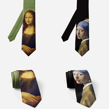 Corbata con estampado artístico de Mona Lisa para hombre, corbata Formal ajustada de poliéster de 8CM para negocios, novedad, tendencia, camisa para citas y fiestas, corbata a juego
