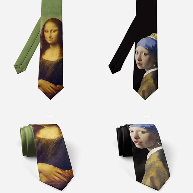 Moda Mona Lisa Art Print Krawat Męski 8CM Poliester Slim Biznesowy Krawat Formalny Nowość Trend Impreza Randka Koszula Dopasowany Krawat