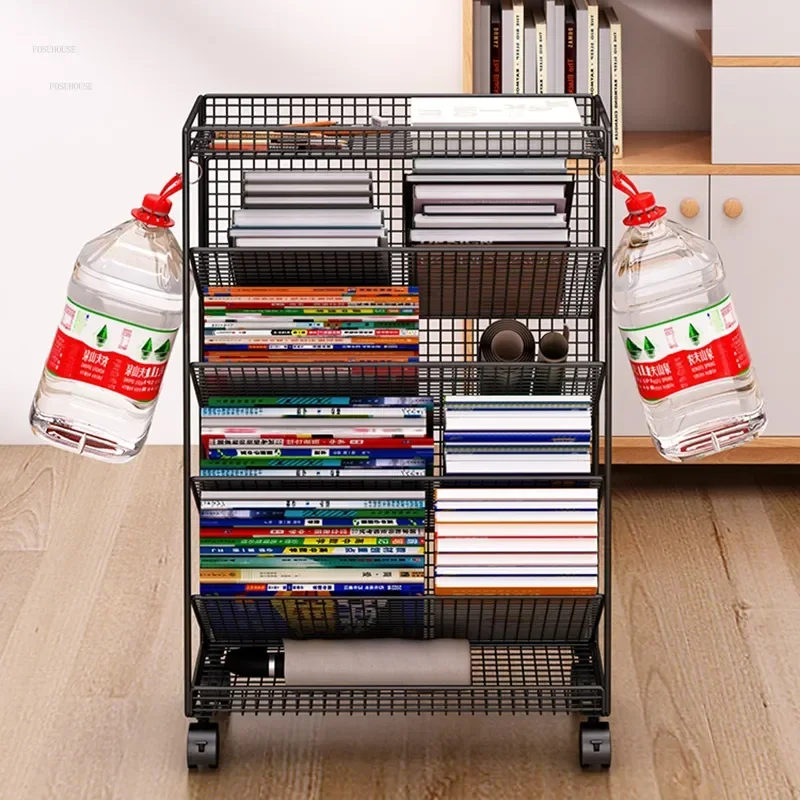 Estantería de suelo con ruedas para niños, estantes de almacenamiento de libros móviles, muebles para niños, escritorio lateral Simple