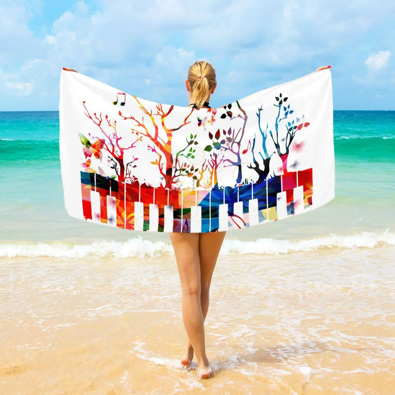 Women Men Soft Swimming Beach Towels Music Note Piano Pattern Printing Quick Dry Travel Sport Gym Yoga Blanket Absorbent Towel