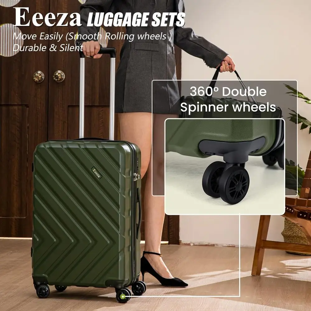 3-Piece Hardshell Luggage Set with Wheels, 22 Carry-On Approved, TSA Lock, 20 Suitcase