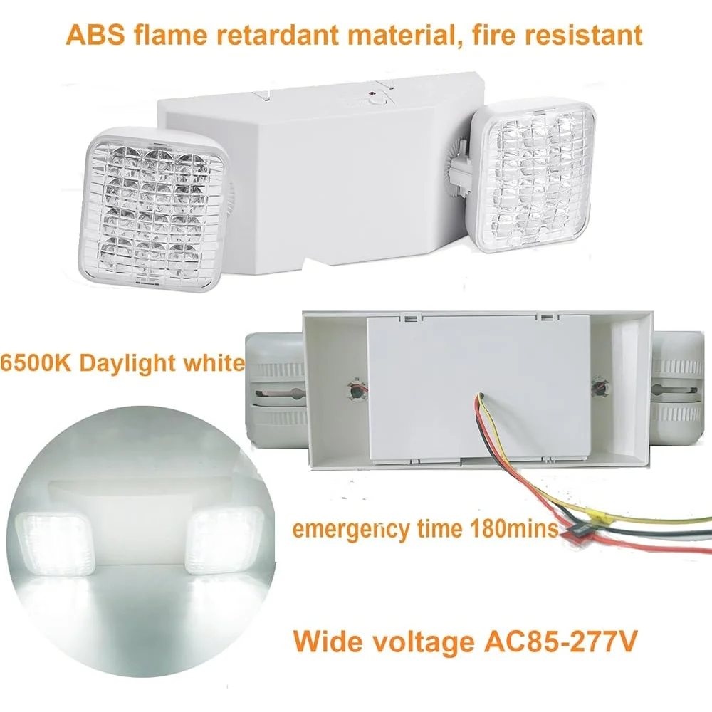 Luzes de emergência 6 pacotes de bateria de backup cabeça dupla ajustável dispositivo elétrico de segurança com fio grau comercial uso interno e externo