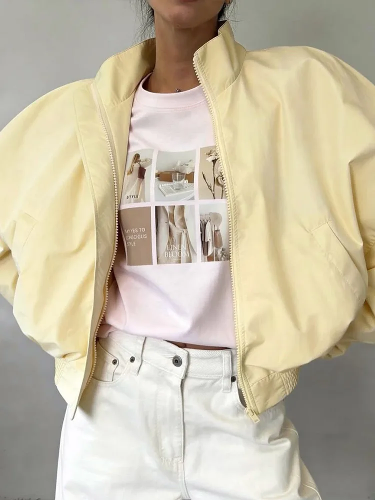 Damenjacken mit Stehkragen, Langarm, Oversize Kurzmäntel, Street-Style mit Laternenärmeln, Gerüschter Loser Mantel, Schicke Neue Oberbekleidung – Detail 10