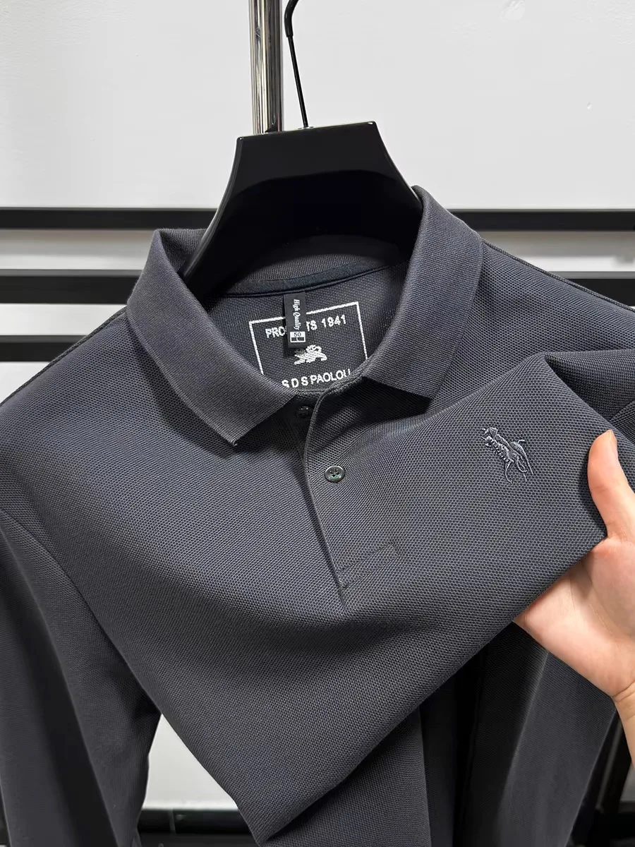 

100% Cotton Half Zip Long Sleeve T-shirt Men's Pullover Autumn High end Brand Embroidery Fashion Business Casual Paul POLO Shirt