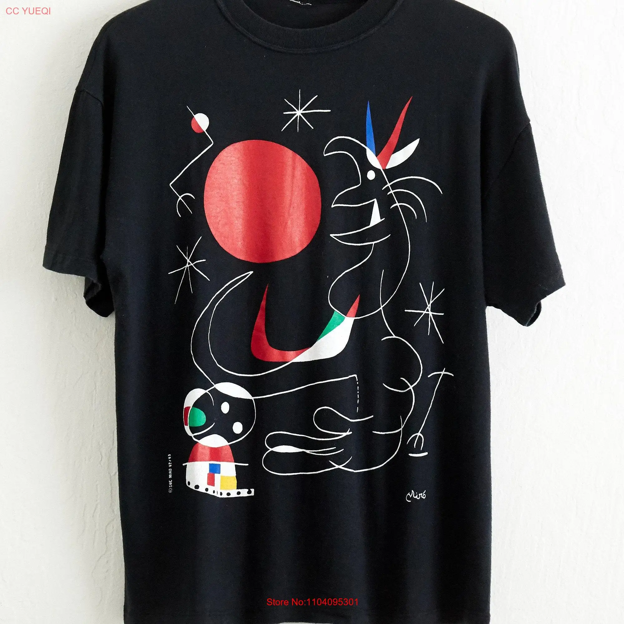 VTG RARE 1992 Joan Miro Art T Shirt Sz M Medium Black Red Artist Painter Painting Picasso Spain Spanish Lithograph Abstract