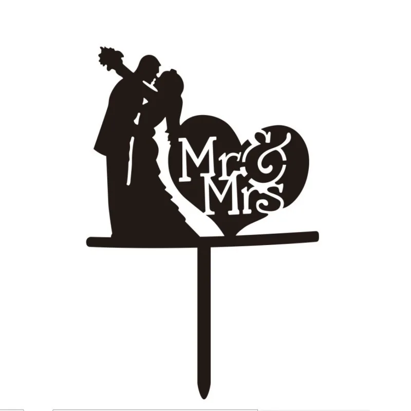 Ins Mr&Mrs Happy Wedding Cake Topper Black Acrylic Bride Groom Valentine\'s Day Party Cake Topper Wedding Gift Dessert Decoration