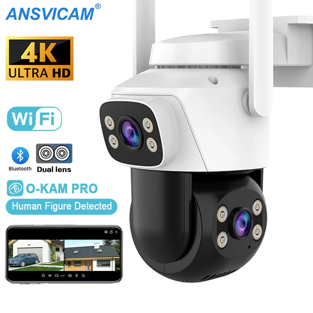 

Двухобъективная двухэкранная PTZ-камера видеонаблюдения 2K 8MP с Wi-Fi, уличная камера с 5-кратным цифровым зумом, ночным видением и беспроводным подключением для дома