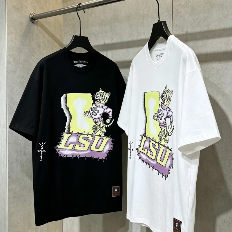 Cotton Utopia Tshirts Men Women Round Neck Short Sleeve Cartoon Tiger Pattern Letter Logo Cactus Jack Tees Summer Street Outfit