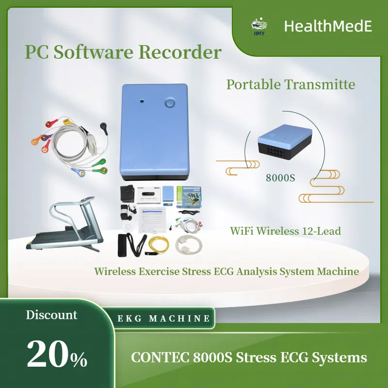 CONTEC 8000S Беспроводная система анализа ЭКГ для стресса, машина, программное обеспечение для ПК, рекордер, готовый к использованию, хорошо упакованный, безопасный к двери