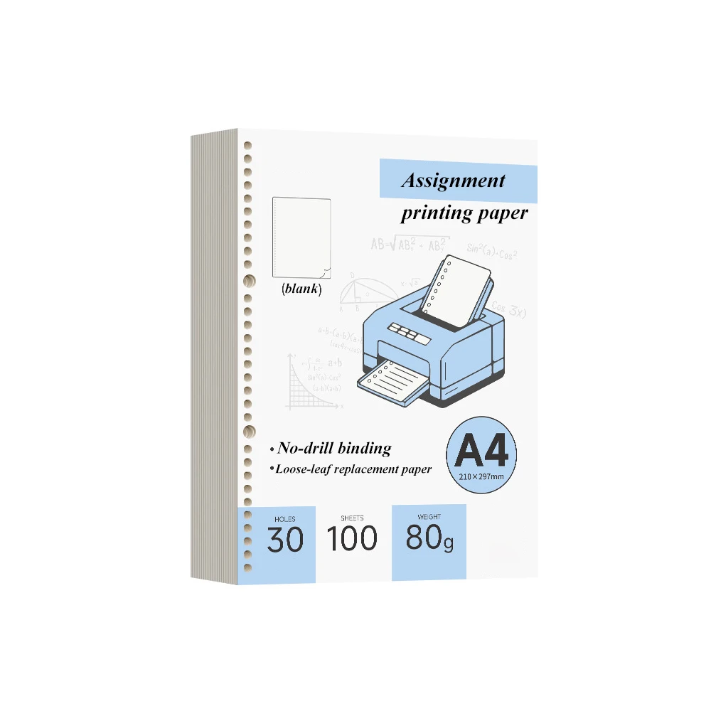 

100 листов бумаги формата А4, 30 отверстий, 80 г/м², чистые страницы для лазерных и струйных принтеров, канцелярские принадлежности для офиса