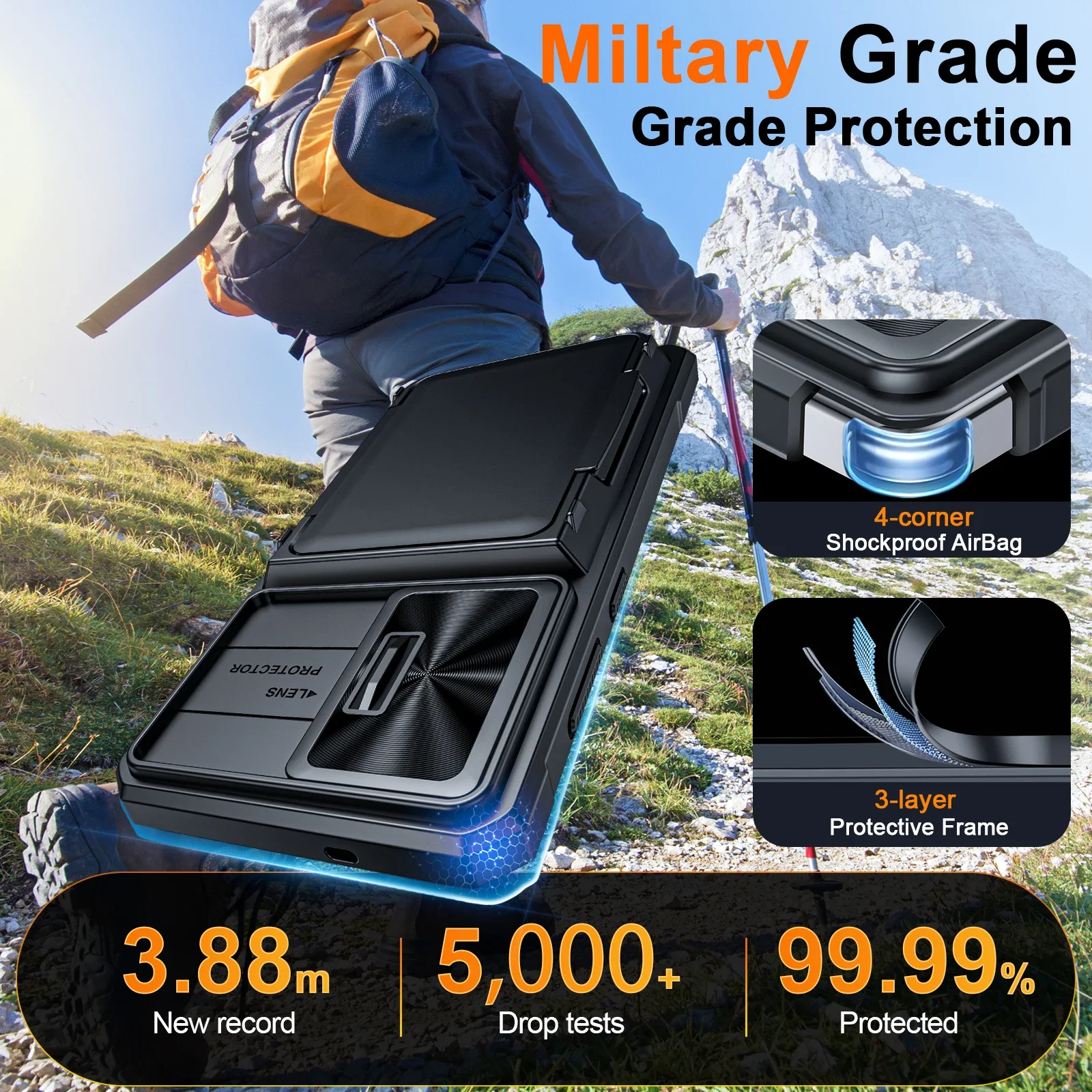 هدية عيد الميلاد، لحافظة الهاتف Samsung S25 Plus، مع حامل البطاقة وحامل حافظة الكاميرا، حافظة مقاومة للصدمات RFID - أسود #4