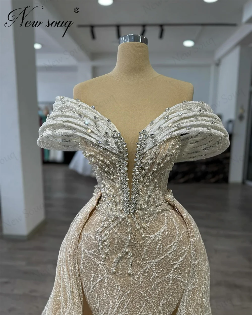 Abiti da sera con spalle scoperte color avorio crema personalizzati in due pezzi con perline abito da ballo abiti da cerimonia abiti da festa di nozze Dubai