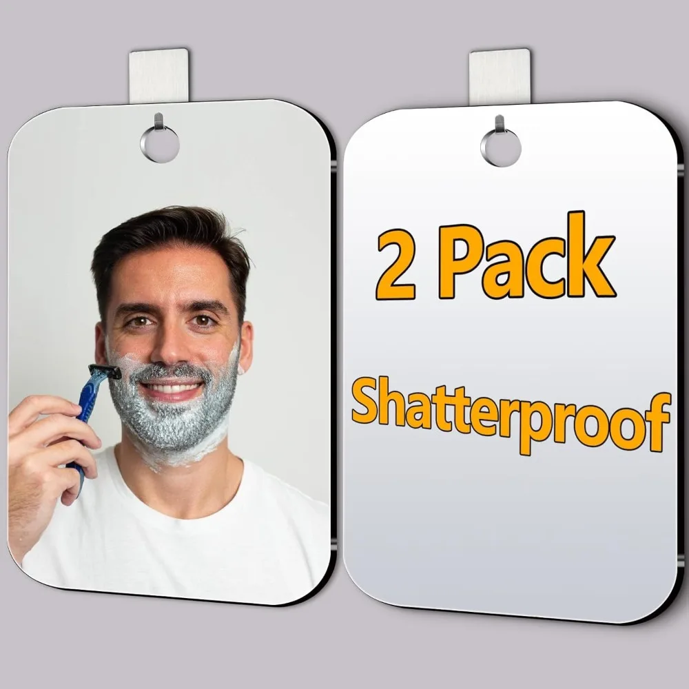 

Shower Mirror, for Shaving, 2 Pack Lager 10 x 7 Inch; Small Wall Mirrors, Shatterproof Plexiglass, Travel Camping Mirrors