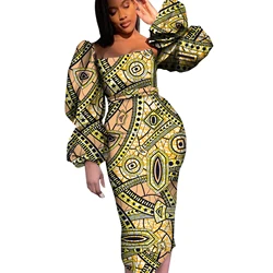 African Dresses for Women Puff Sleeve Ankara Print Dashiki Dress Lady Party Evening Gowns Elegant African Women Boubou WY774