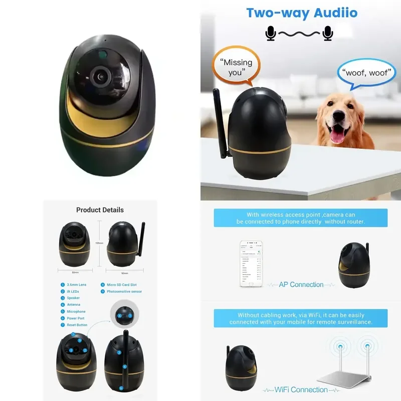 Two Way Audio Wifi 8MP Security Camera Body Tracking Baby Camera Smart 8dual Led Home Camera