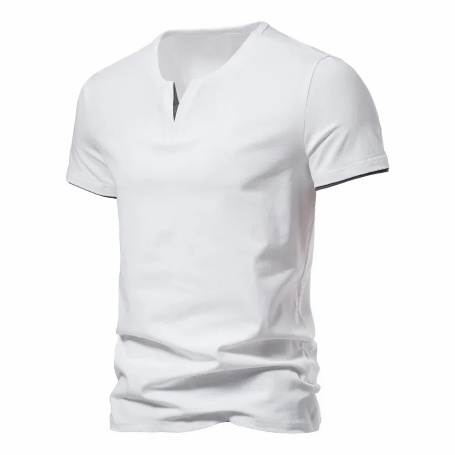 2024 Men\'s Summer Fake Two Piece V-neck T-shirt Short Sleeved Casual Cotton T-shirt Male Basic Fitness Oversized Shirts for Men