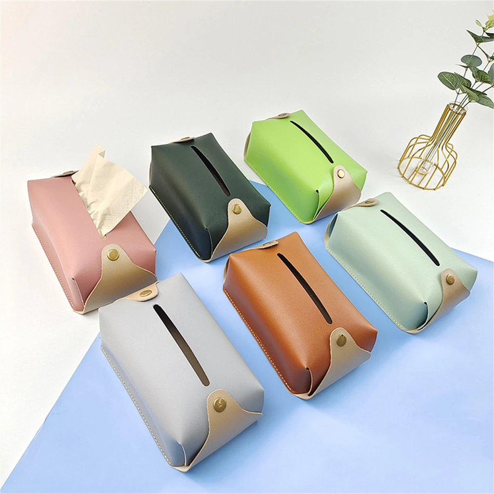 

Cute Tissue Box Holder Household PU Leather Napkin Holder Organizer Bedroom Kitchen Desktop Storage Case Toilet Paper Towel Case