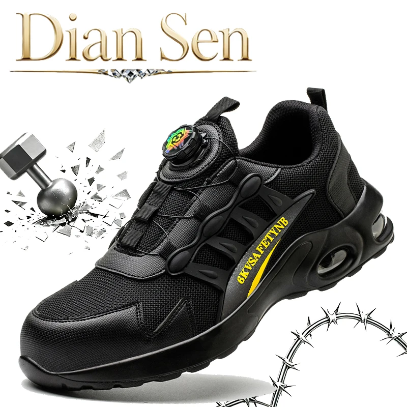 Mens Steel Toe Work Sneakers, Black, Anti-smash, Breathable, Slip Resistant, Indestructible Construction Safety Shoes Work Boots