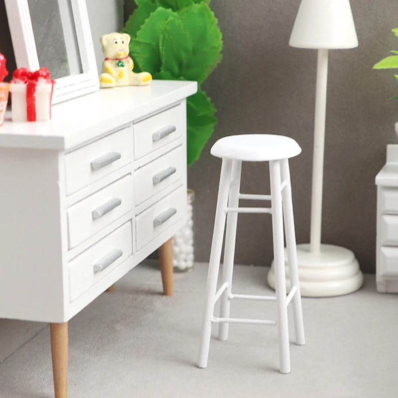 1:12 Dollhouse Miniature High Stool Bar Stool Small Round Stool Pocket Stool Model Furniture Decor Toy Doll House Accessories