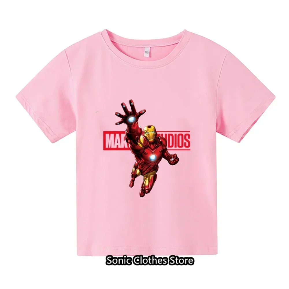 2024 New Iron Man Cartoon Pattern Boys and Girls Children's Printed T-shirt Children's Summer Fashion Short sleeved T-shirt Top