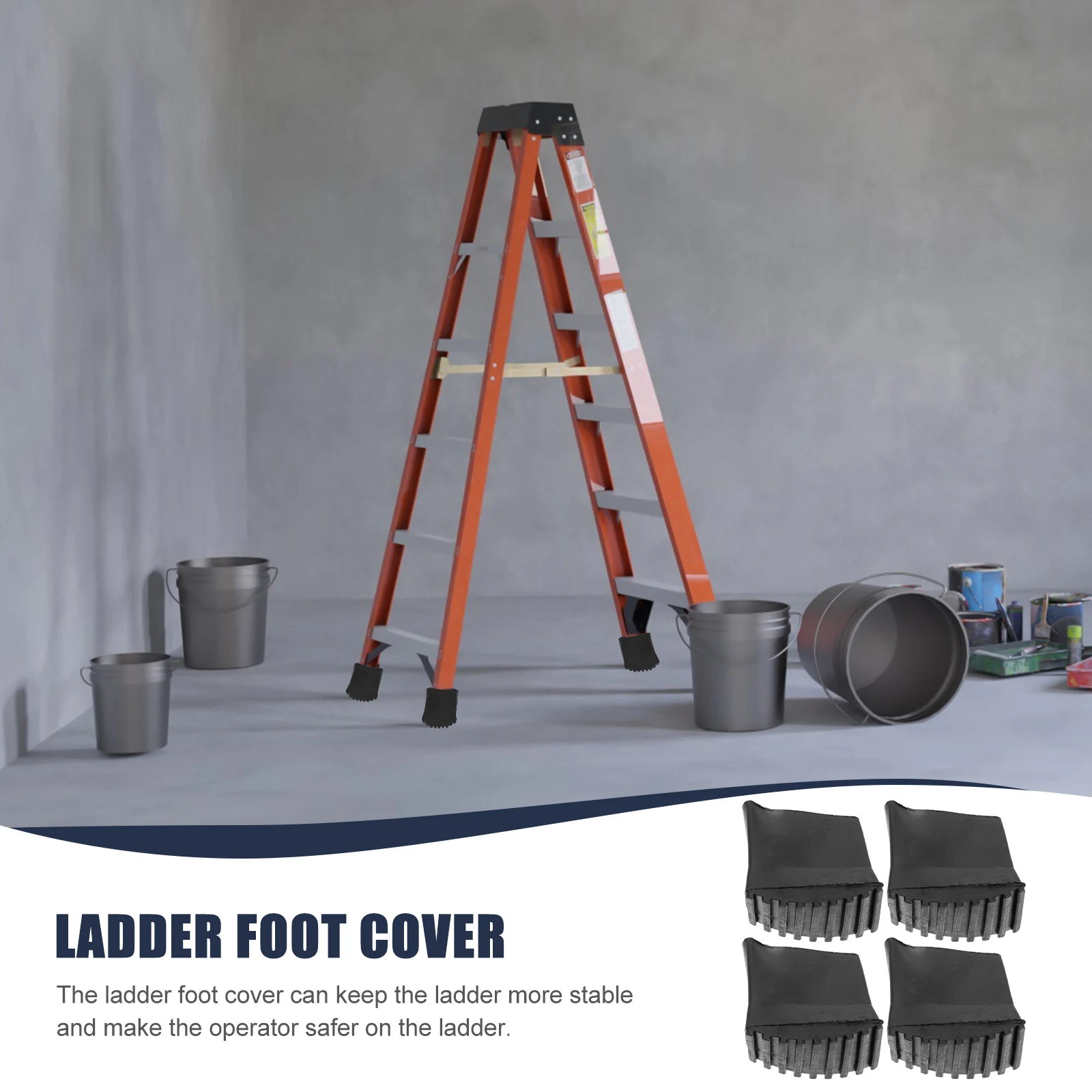 

4pcs Ladder Feet Cover Pads Rubber Non-slip 2.5*6.3 Black Step Accessories Protective Construction Tools Enlarged