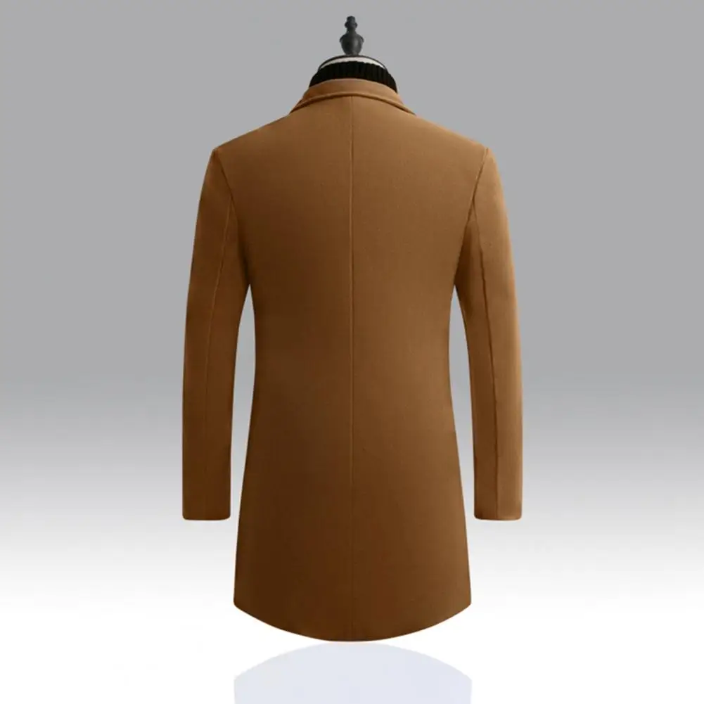 Korean Style Men Trench Coat Lapel Buttons Woolen Coat Casual Overcoat Jackets Men Warm Long Outwear Spring Windbreaker