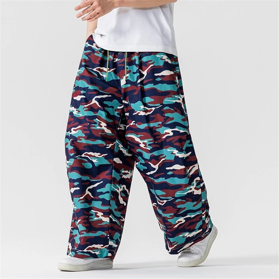 

Large Size Thin Camouflage Pants Men Summer Vintage Wide-leg Trousers Harajuku Japan Style Elastic Waist Baggy Casual Pant Male