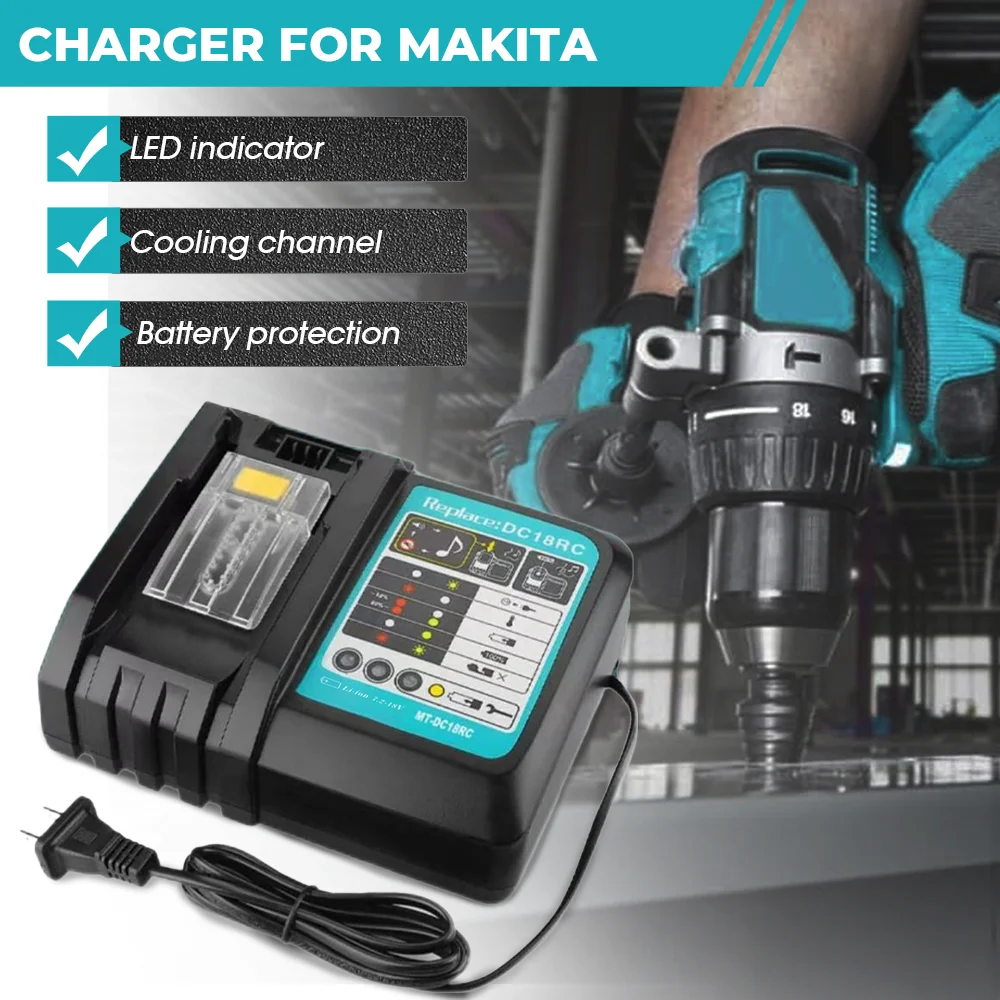 

Battery Charger for Makita Pin 14.4V 18V LXT BL1815 BL1860 BL1430 BL1450 Lithium-Ion Batteries Replace DC18RC charger