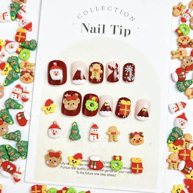 30pcs Resin Cartoon Christmas Series Nail Art Charms Cute Elk Santa Claus Snowman Bell Nail Decorations DIY Nail Accessories